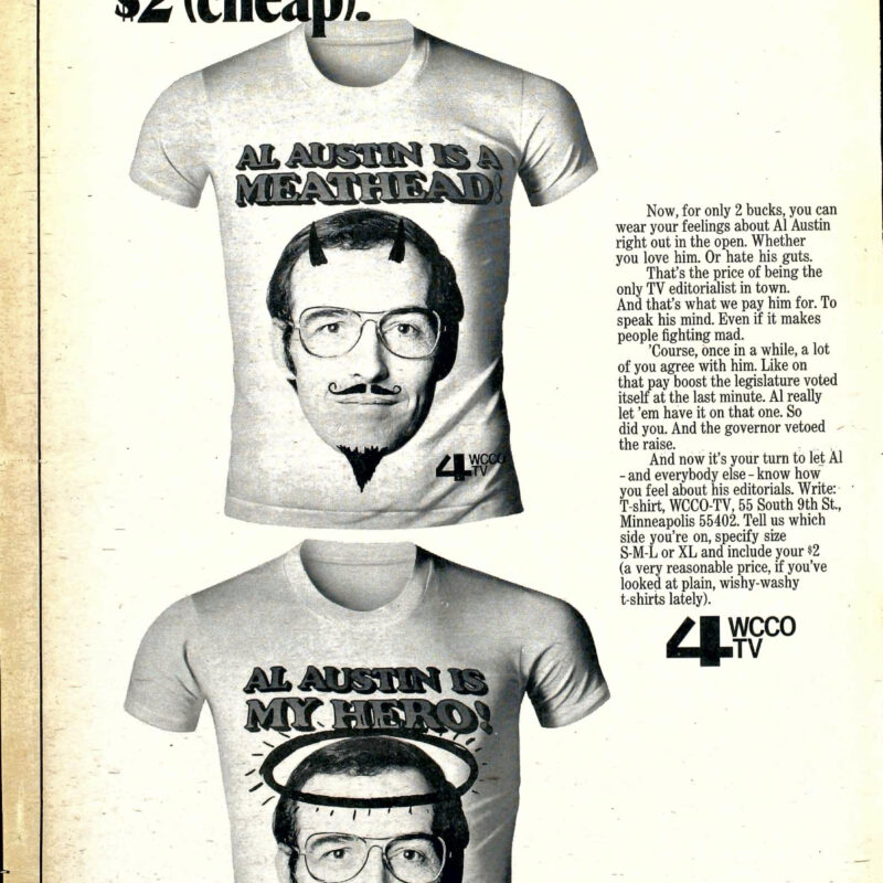 WCCO ad promoting editorialist Al Austin t-shirts